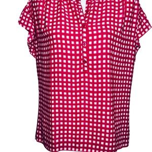 Ann Taylor Bright Pink Short Sleeve Shirt Window Pane Plaid. Size Medium